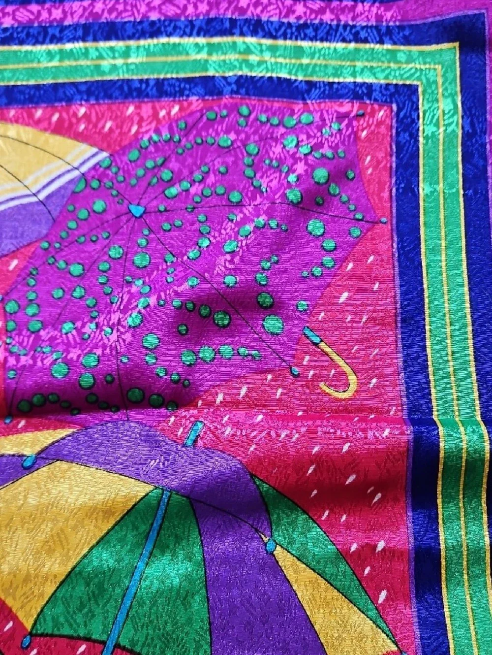 Vibrant Umbrella Print Silk-Feel Scarf - Pink, Purple & Green